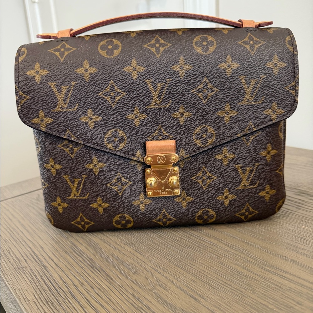 Louis Vuitton Brown Monogram Top-Handle Pochette with Gold Hardware